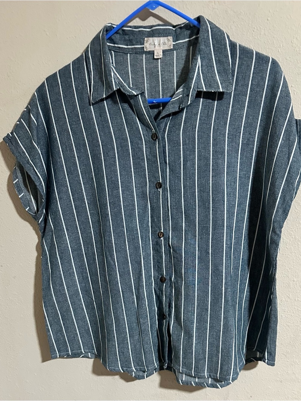 Bailey & Chloe 100% Cotton Blue Stripe Button-Down Shirt - Casual Collared Top